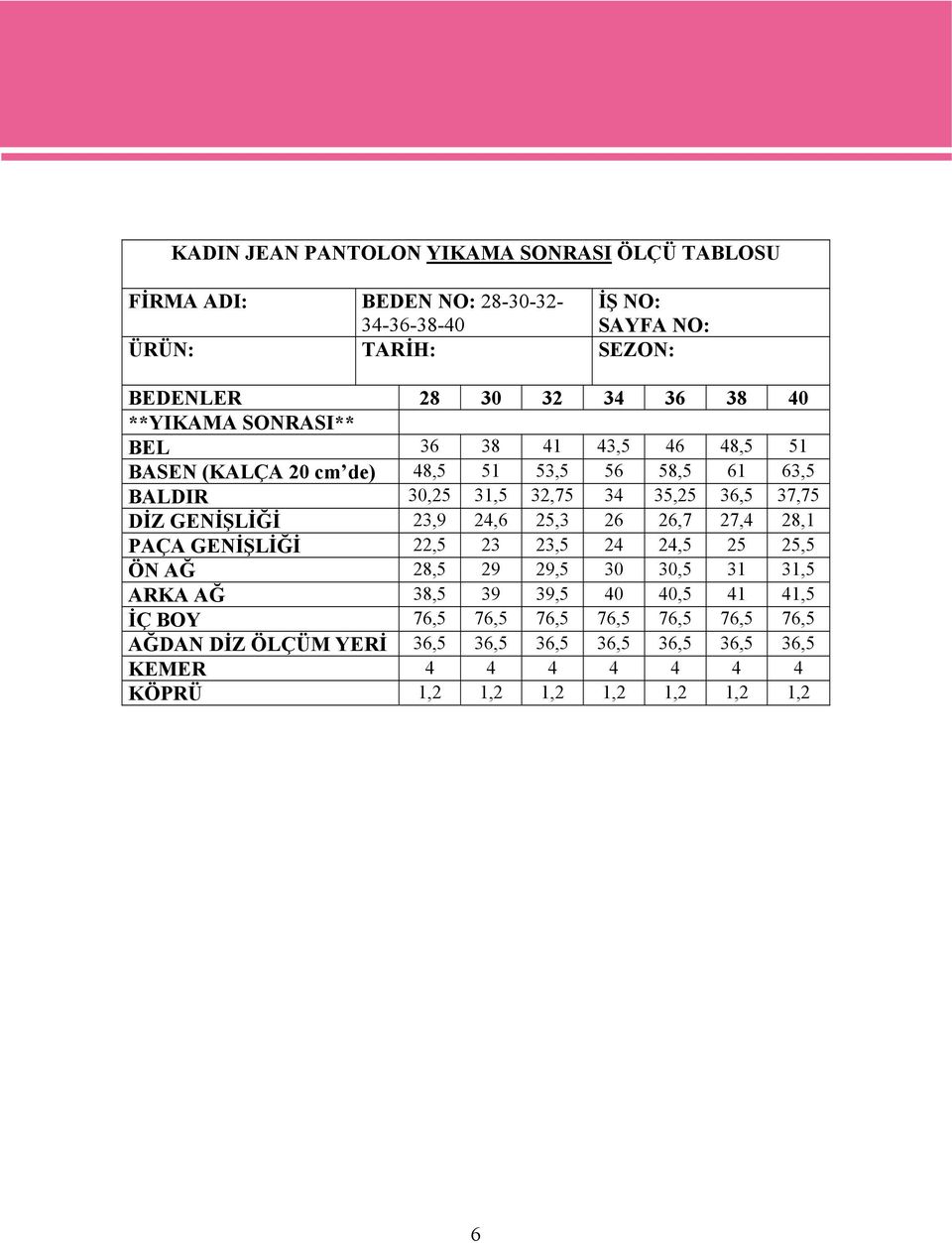 GENİŞLİĞİ 23,9 24,6 25,3 26 26,7 27,4 28,1 PAÇA GENİŞLİĞİ 22,5 23 23,5 24 24,5 25 25,5 ÖN AĞ 28,5 29 29,5 30 30,5 31 31,5 ARKA AĞ 38,5 39 39,5 40 40,5 41