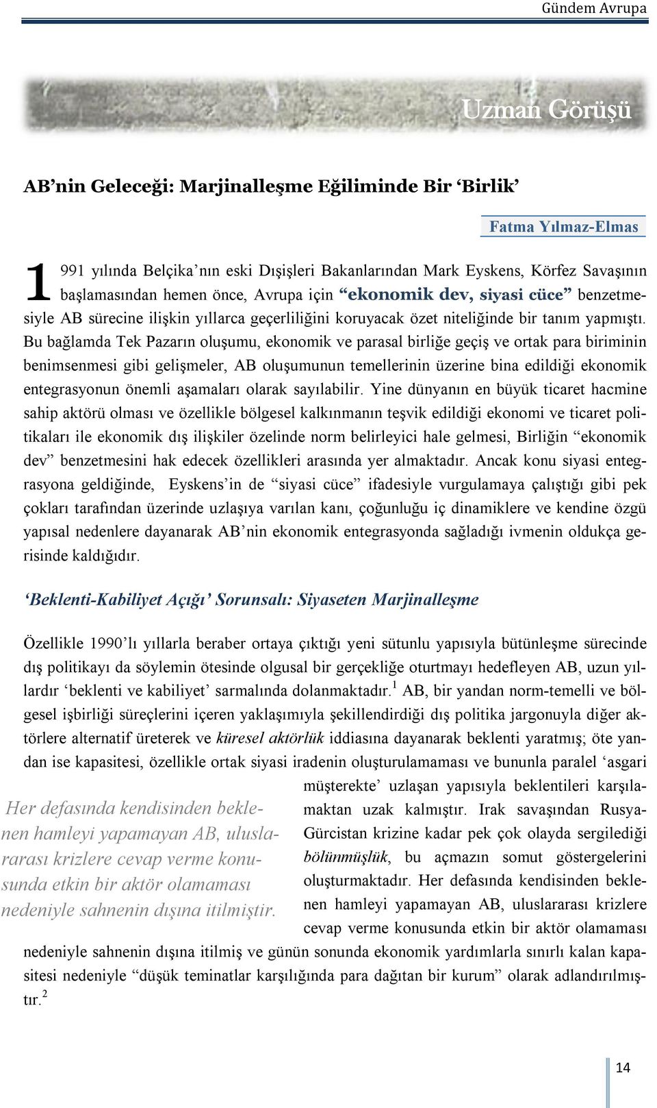 Bu bağlamda Tek Pazarın oluşumu, ekonomik ve parasal birliğe geçiş ve ortak para biriminin benimsenmesi gibi gelişmeler, AB oluşumunun temellerinin üzerine bina edildiği ekonomik entegrasyonun önemli