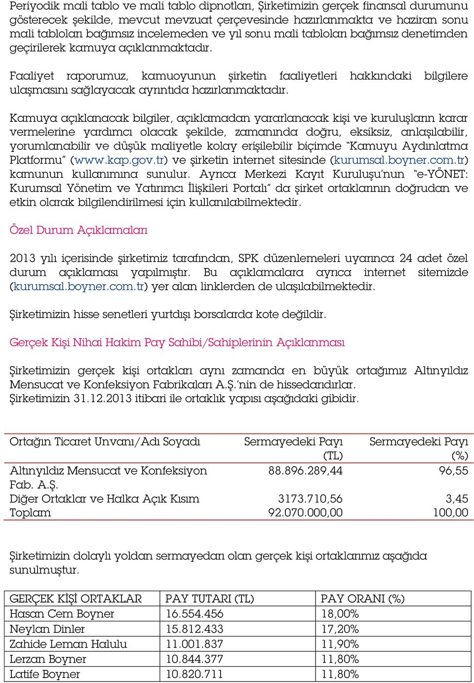 Faaliyet raporumuz, kamuoyunun şirketin faaliyetleri hakkındaki bilgilere ulaşmasını sağlayacak ayrıntıda hazırlanmaktadır.