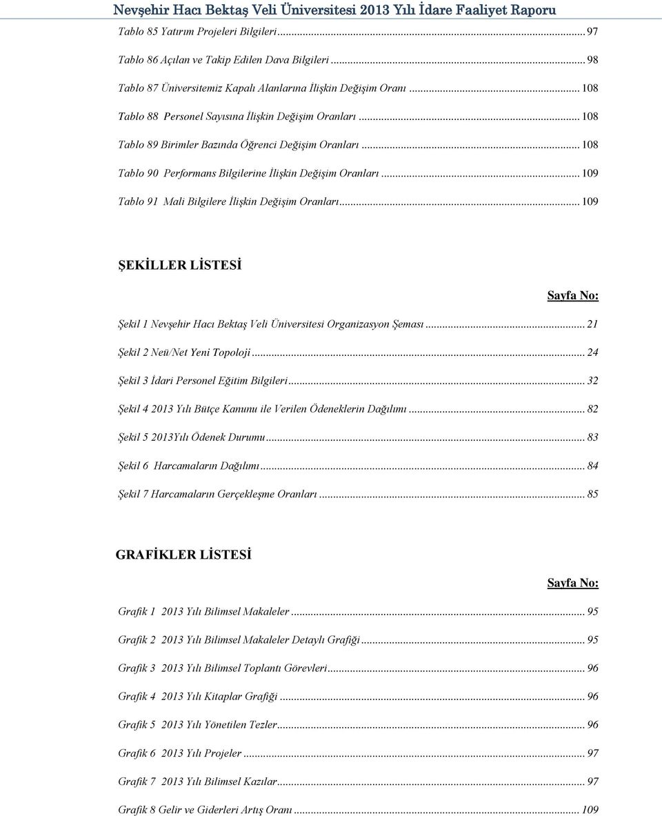 .. 109 Tablo 91 Mali Bilgilere İlişkin Değişim Oranları... 109 ŞEKİLLER LİSTESİ Sayfa No: Şekil 1 Nevşehir Hacı Bektaş Veli Üniversitesi Organizasyon Şeması... 21 Şekil 2 Neü/Net Yeni Topoloji.