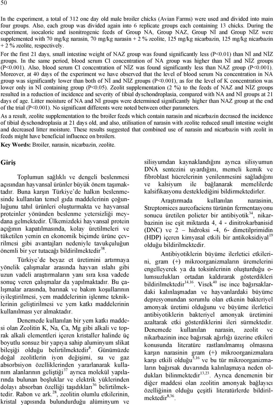 icarbazi + 2 % zeolite, respectively. For the first 2 days, small itestie weight of NAZ group was foud sigificatly less (P<0.0) tha Nİ ad NİZ groups.