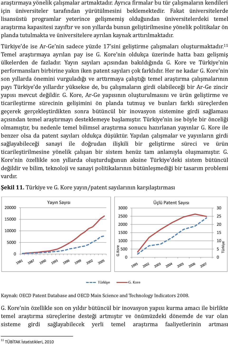 tutulmakta ve üniversitelere ayrılan kaynak arttırılmaktadır. Türkiye de ise Ar-Ge nin sadece yüzde 17 sini geliştirme çalışmaları oluşturmaktadır. 11 Temel araştırmaya ayrılan pay ise G.