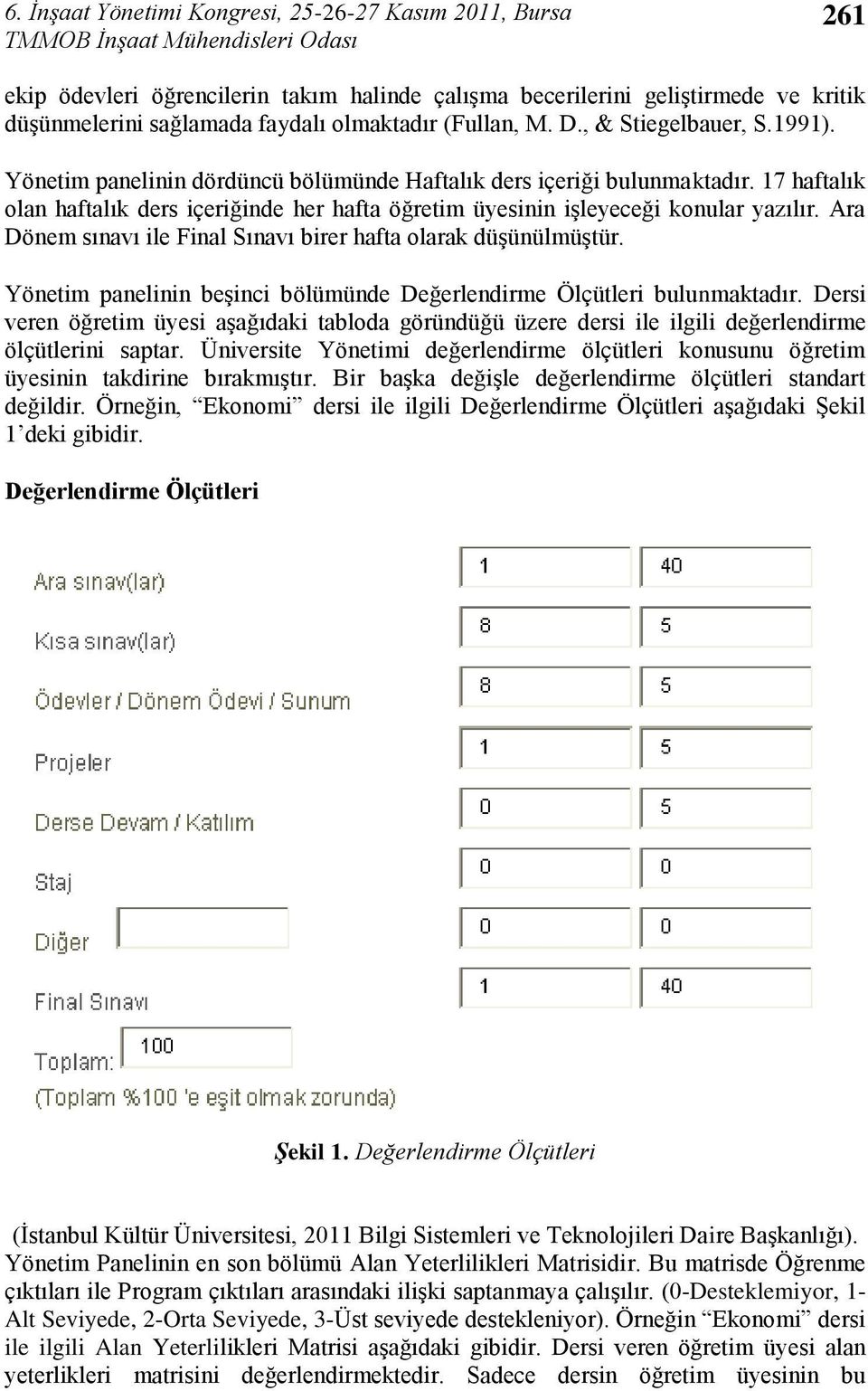 Ara Dönem sınavı ile Final Sınavı birer hafta olarak düģünülmüģtür. Yönetim panelinin beģinci bölümünde Değerlendirme Ölçütleri bulunmaktadır.