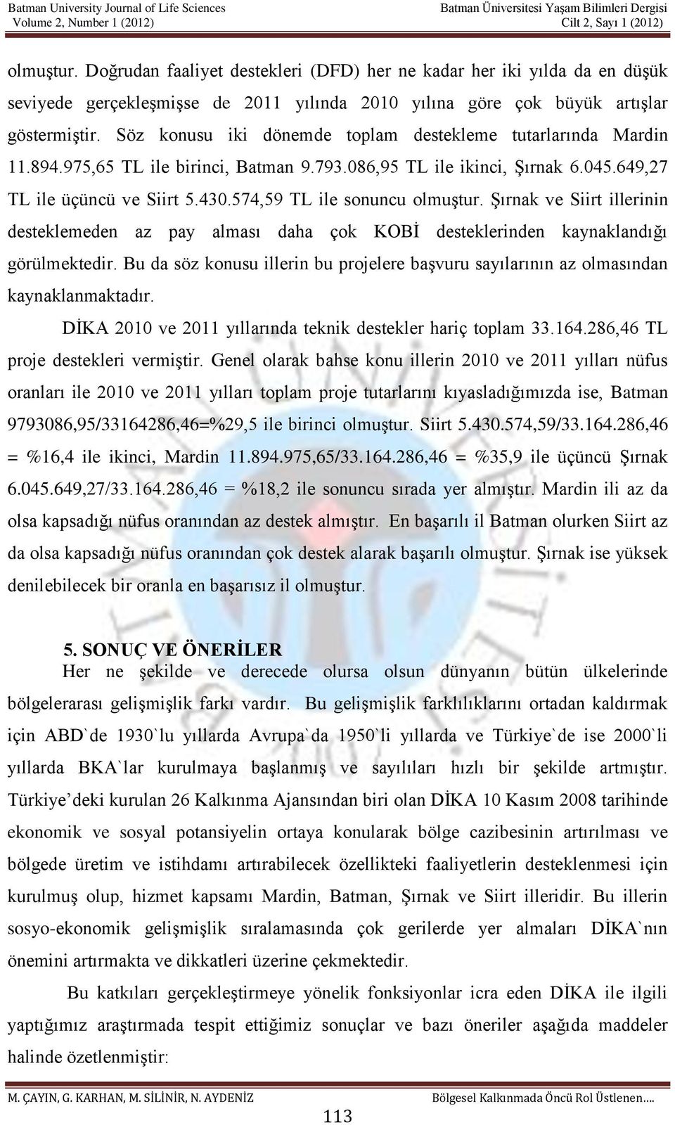 574,59 TL ile sonuncu olmuştur. Şırnak ve Siirt illerinin desteklemeden az pay alması daha çok KOBİ desteklerinden kaynaklandığı görülmektedir.