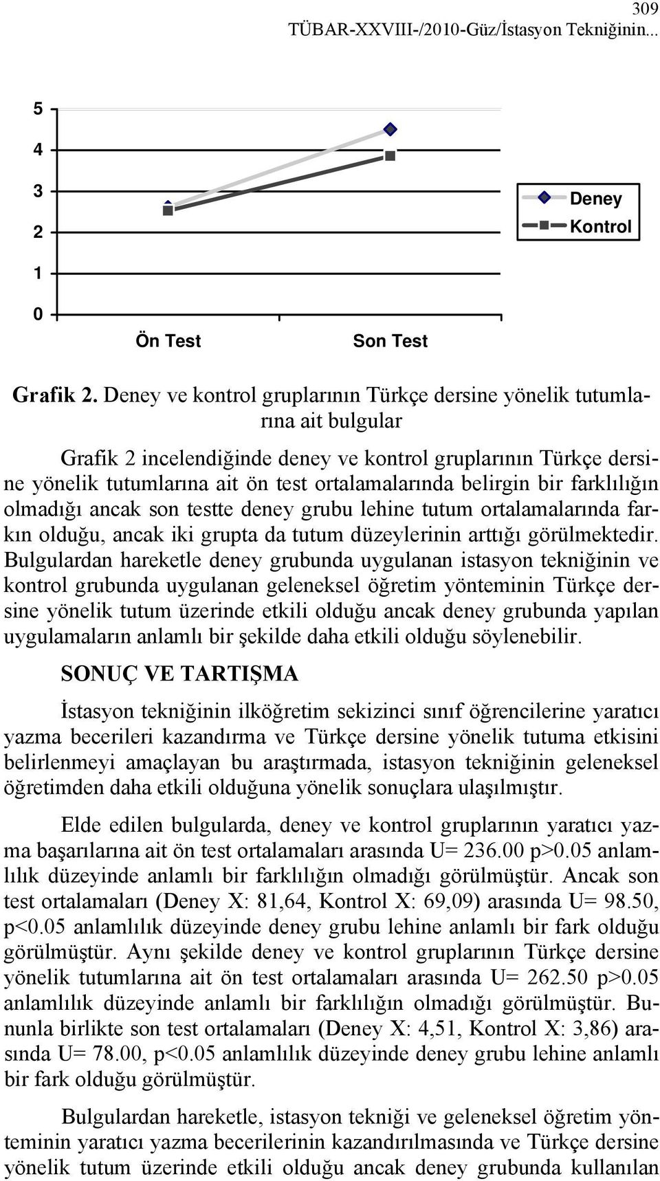 belirgin bir farklılığın olmadığı ancak son testte deney grubu lehine tutum ortalamalarında farkın olduğu, ancak iki grupta da tutum düzeylerinin arttığı görülmektedir.