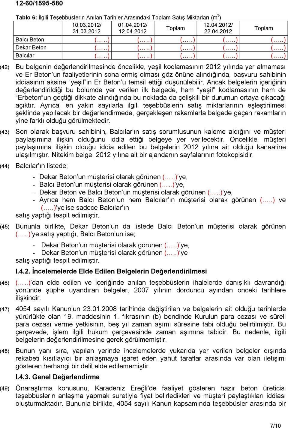 faaliyetlerinin sona ermiş olması göz önüne alındığında, başvuru sahibinin iddiasının aksine yeşil in Er Beton u temsil ettiği düşünülebilir.