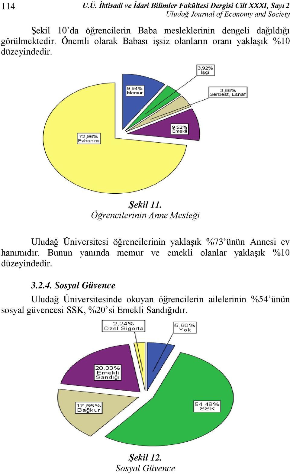 Önemli olarak Babası işsiz olanların oranı yaklaşık %10 düzeyindedir. Şekil 11.