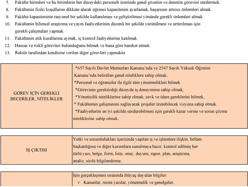 Fakülte kapasitesinin rasyonel bir Ģekilde kullanılması ve geliģtirilmesi yönünde gerekli önlemleri almak.