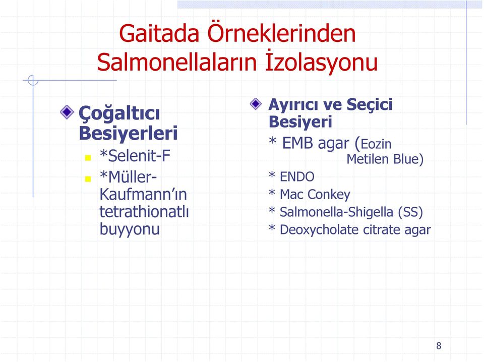 buyyonu Ayırıcı ve Seçici Besiyeri * EMB agar (Eozin Metilen