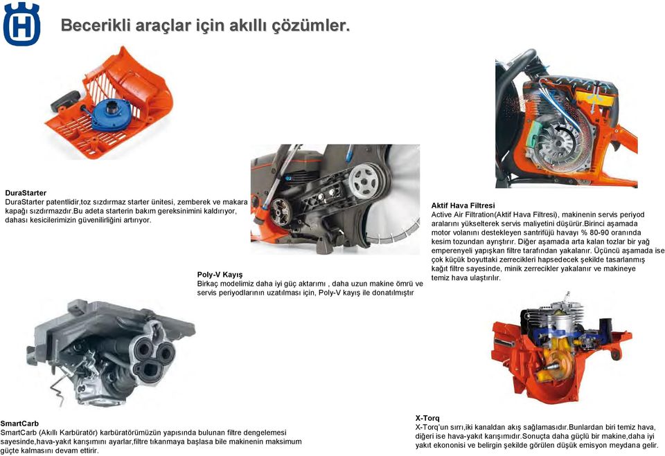 Poly-V Kayış Birkaç modelimiz daha iyi güç aktarımı, daha uzun makine ömrü ve servis periyodlarının uzatılması için, Poly-V kayış ile donatılmıştır Aktif Hava Filtresi Active Air Filtration(Aktif