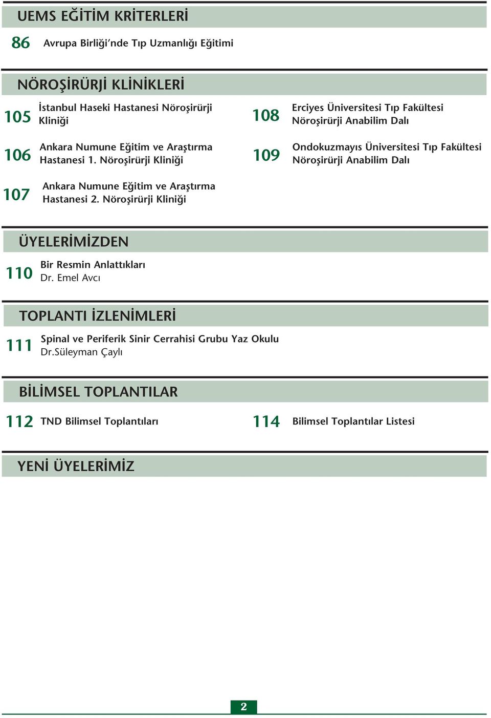 Nöroflirürji Klini i 106 109 Ondokuzmay s Üniversitesi T p Fakültesi Nöroflirürji Anabilim Dal 107 Ankara Numune E itim ve Araflt rma Hastanesi 2.