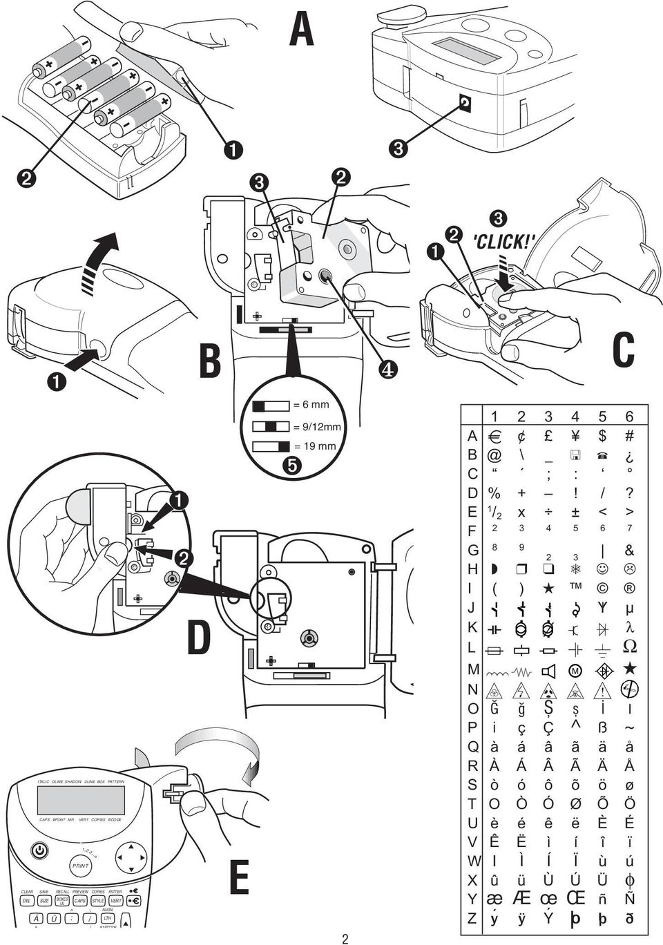 ..n BOXES CAPS STYLE VERT UL ˆ Ü : ) * ß Œ Ö ( \ / ALIGN LTH JUST ➊ ➋ B D E = 6 mm = 9/12mm ➎ = 19 mm 2 ❹ C 1 2 3 4 5 6 A e $ # B @ \