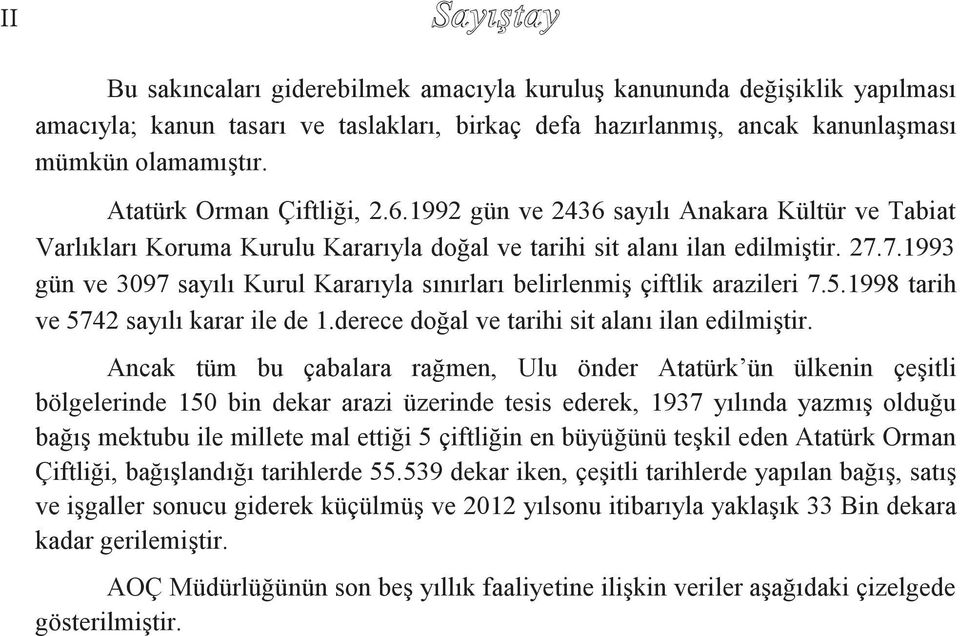 7.1993 gün ve 3097 sayılı Kurul Kararıyla sınırları belirlenmiş çiftlik arazileri 7.5.1998 tarih ve 5742 sayılı karar ile de 1.derece doğal ve tarihi sit alanı ilan edilmiştir.