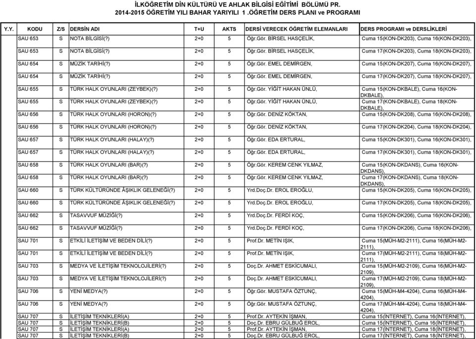 ) 2+0 5 Öğr.Gör. YİĞİT HAKAN ÜNLÜ, Cuma 15(KON-DKBALE), Cuma 16(KON- DKBALE), SAU 655 S TÜRK HALK OYUNLARI (ZEYBEK)(?) 2+0 5 Öğr.Gör. YİĞİT HAKAN ÜNLÜ, Cuma 17(KON-DKBALE), Cuma 18(KON- DKBALE), SAU 656 S TÜRK HALK OYUNLARI (HORON)(?