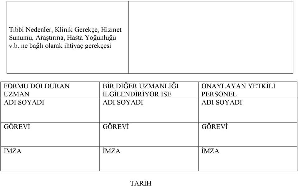 ne bağlı olarak ihtiyaç gerekçesi FORMU DOLDURAN BİR DİĞER UZMANLIĞI