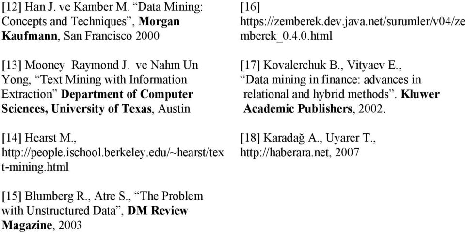 edu/~hearst/tex t-mining.html [16] https://zemberek.dev.java.net/surumler/v04/ze mberek_0.4.0.html [17] Kovalerchuk B., Vityaev E.