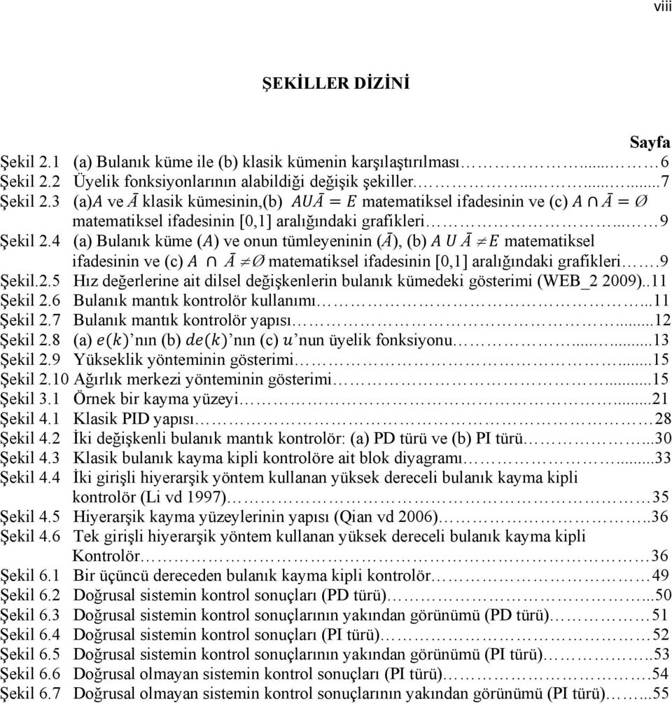 4 (a) Bulanık küme () ve onun tümleyeninin (Ā), (b) Ā matematiksel ifadesinin ve (c) Ā Ø matematiksel ifadesinin [0,1] aralığındaki grafikleri.9 Şekil.2.