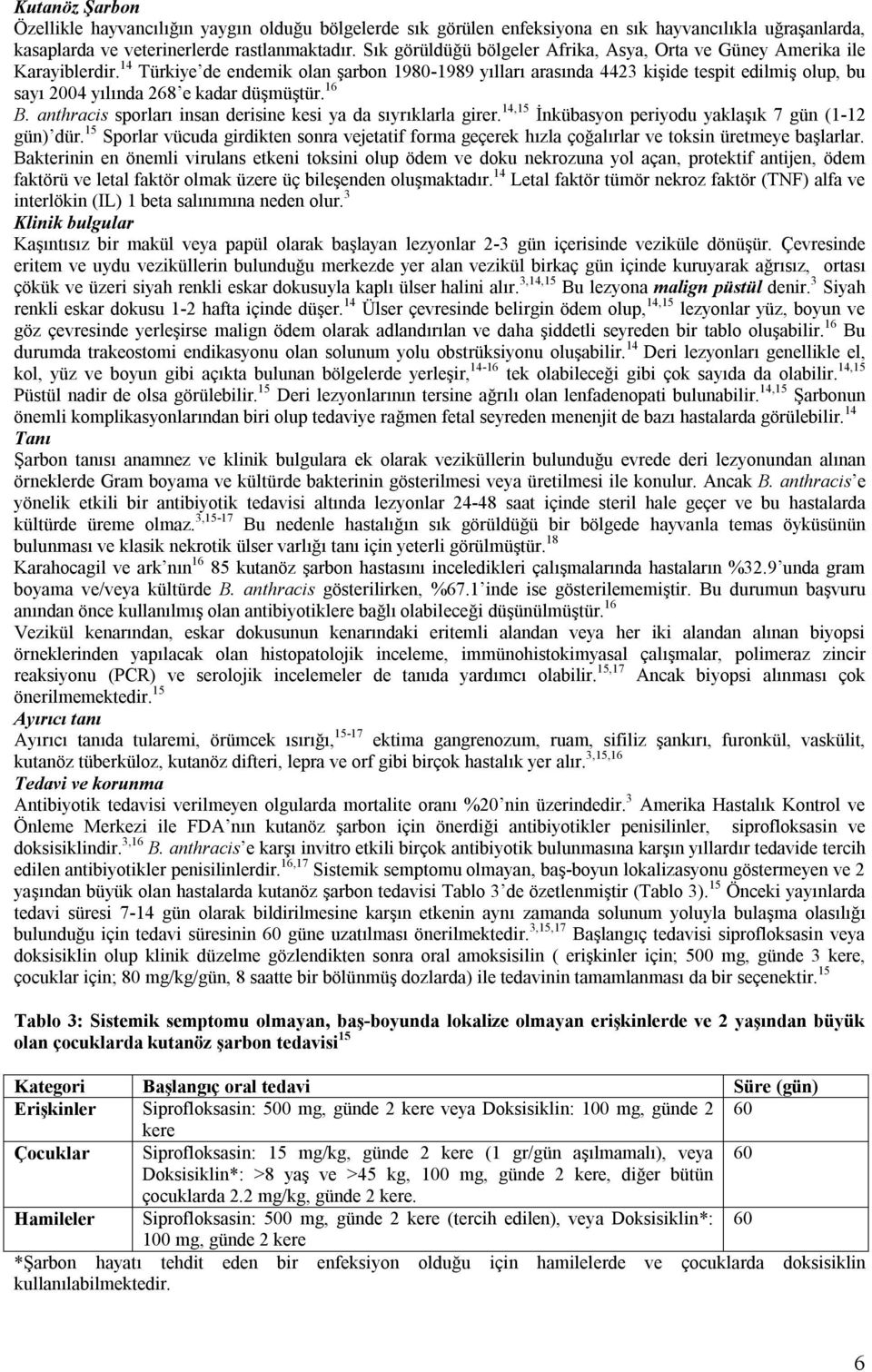 14 Türkiye de endemik olan şarbon 1980-1989 yılları arasında 4423 kişide tespit edilmiş olup, bu sayı 2004 yılında 268 e kadar düşmüştür. 16 B.