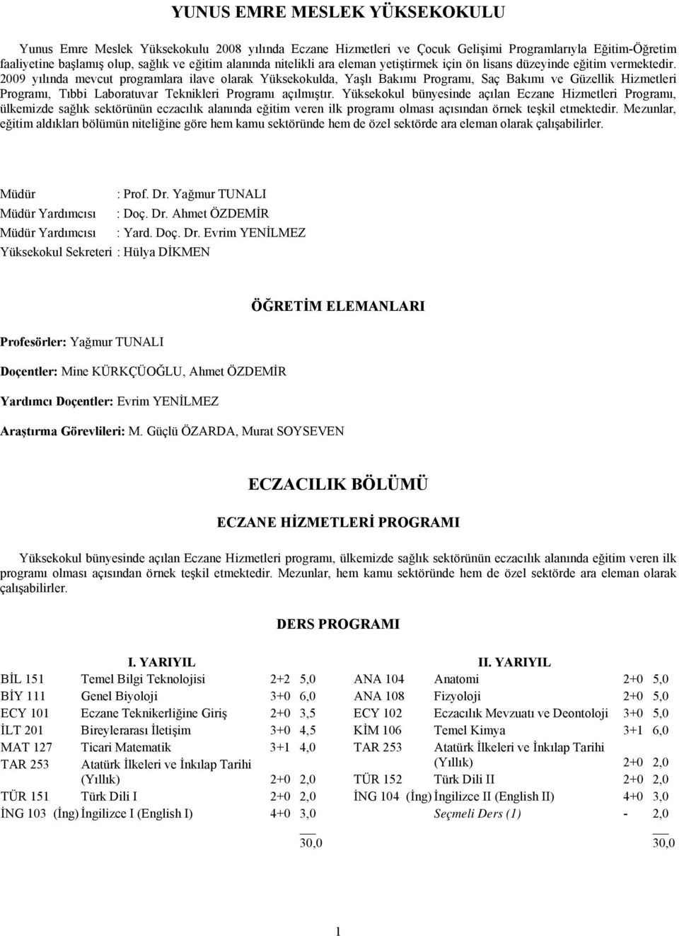 2009 yılında mevcut programlara ilave olarak Yüksekokulda, Yaşlı Bakımı Programı, Saç Bakımı ve Güzellik Hizmetleri Programı, Tıbbi Laboratuvar Teknikleri Programı açılmıştır.