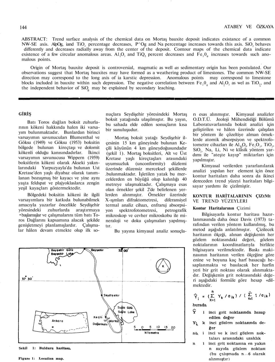 Contour maps of the chemical data indicate existence of a few circular anomalous areas. A1 2 and TiQ, percent decreases and Fe 2 0 0 increases towards such anomalous points.