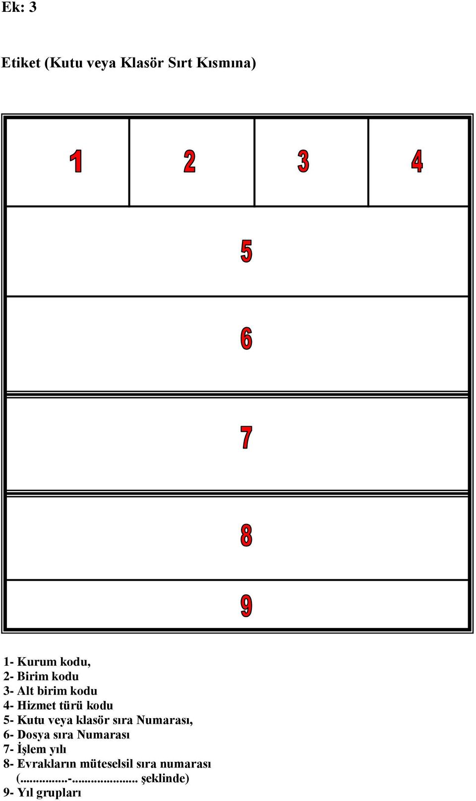 klasör sıra Numarası, 6- Dosya sıra Numarası 7- İşlem yılı 8-