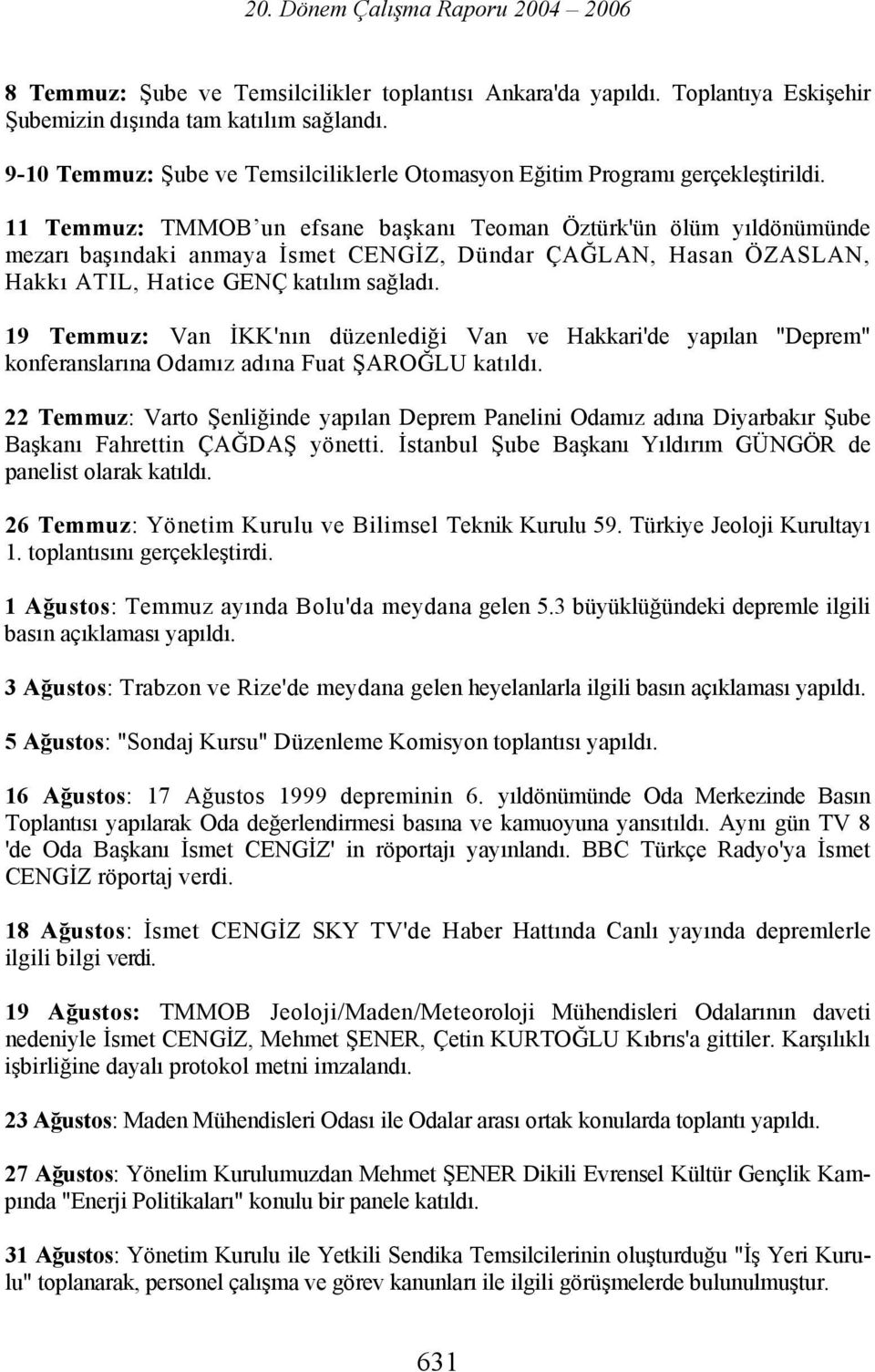 11 Temmuz: TMMOB un efsane başkanı Teoman Öztürk'ün ölüm yıldönümünde mezarı başındaki anmaya İsmet CENGİZ, Dündar ÇAĞLAN, Hasan ÖZASLAN, Hakkı ATIL, Hatice GENÇ katılım sağladı.