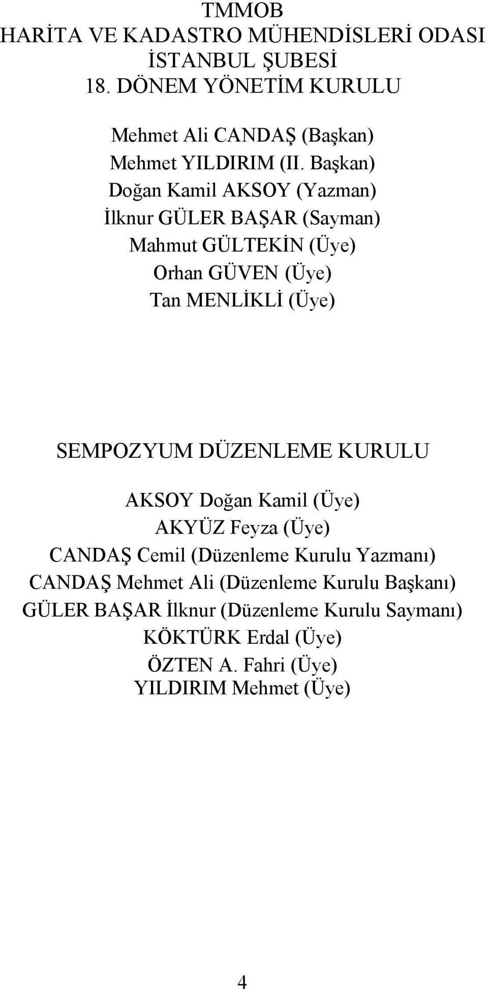 Başkan) Doğan Kamil AKSOY (Yazman) İlknur GÜLER BAŞAR (Sayman) Mahmut GÜLTEKİN (Üye) Orhan GÜVEN (Üye) Tan MENLİKLİ (Üye)