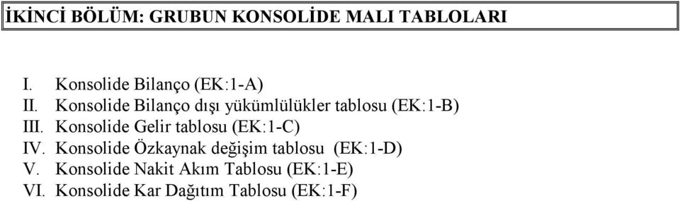 Konsolide Bilanço dışı yükümlülükler tablosu (EK:1-B) III.