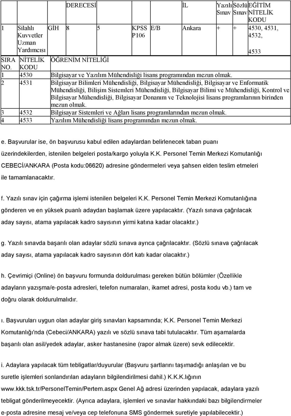 2 4531 Bilgisayar Bilimleri Mühendisliği, Bilgisayar Mühendisliği, Bilgisayar ve Enformatik Mühendisliği, BiliĢim Sistemleri Mühendisliği, Bilgisayar Bilimi ve Mühendisliği, Kontrol ve Bilgisayar