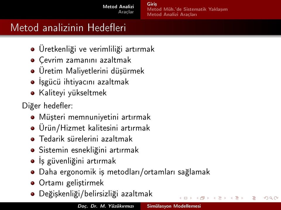 Üretim Maliyetlerini dü³ürmek ³gücü ihtiyacn azaltmak Kaliteyi yükseltmek Di er hedeer: Mü³teri memnuniyetini