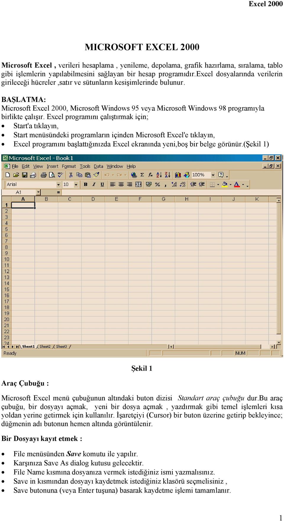 BAŞLATMA: Microsoft Excel 2000, Microsoft Windows 95 veya Microsoft Windows 98 programıyla birlikte çalışır.