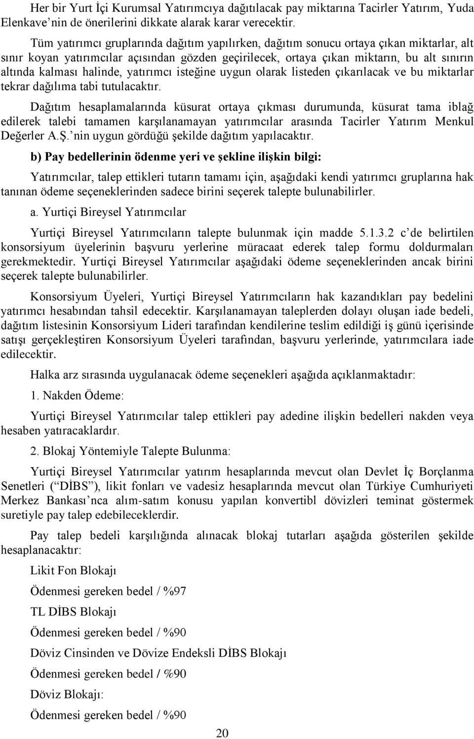 halinde, yatırımcı isteğine uygun olarak listeden çıkarılacak ve bu miktarlar tekrar dağılıma tabi tutulacaktır.