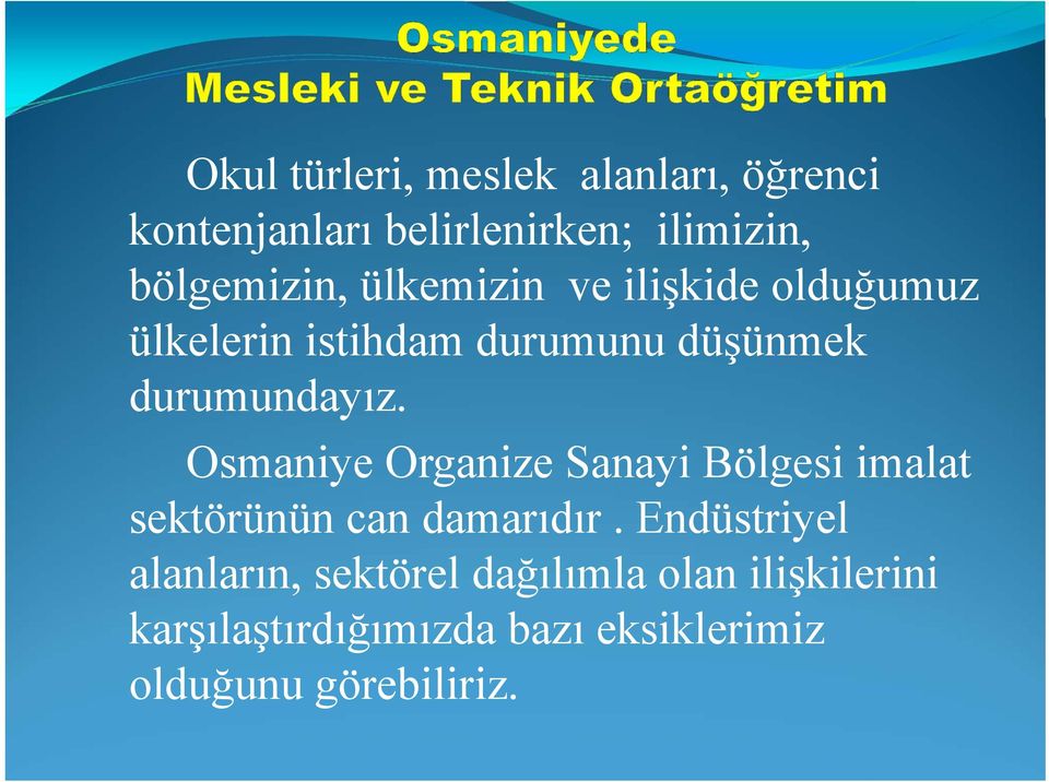 Osmaniye Organize Sanayi Bölgesi imalat sektörünün can damarıdır.