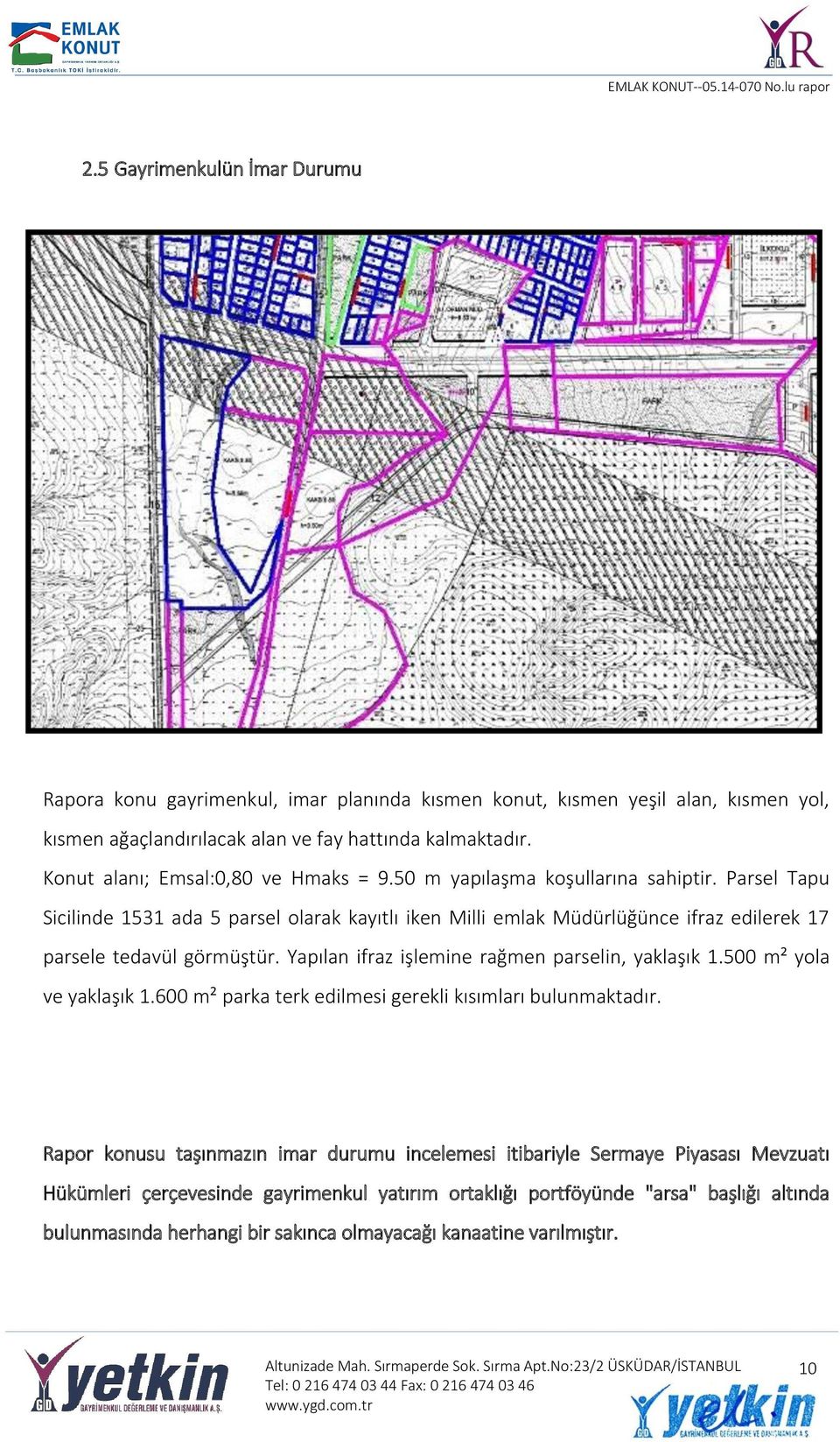 Parsel Tapu Sicilinde 1531 ada 5 parsel olarak kayıtlı iken Milli emlak Müdürlüğünce ifraz edilerek 17 parsele tedavül görmüştür. Yapılan ifraz işlemine rağmen parselin, yaklaşık 1.