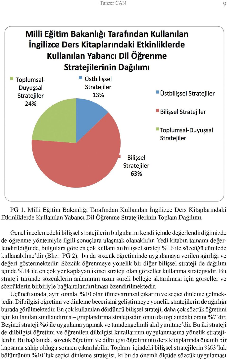 Yedi kitabın tamamı değerlendirildiğinde, bulgulara göre en çok kullanılan bilişsel strateji %16 ile sözcüğü cümlede kullanabilme dir (Bkz.