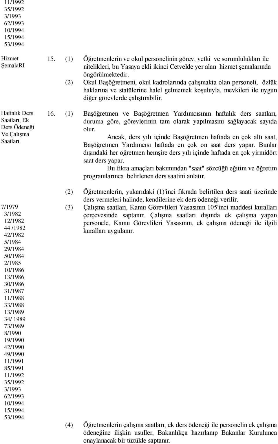 (1) Öğretmenlerin ve okul personelinin görev, yetki ve sorumlulukları ile nitelikleri, bu Yasaya ekli ikinci Cetvelde yer alan hizmet şemalarında öngörülmektedir.