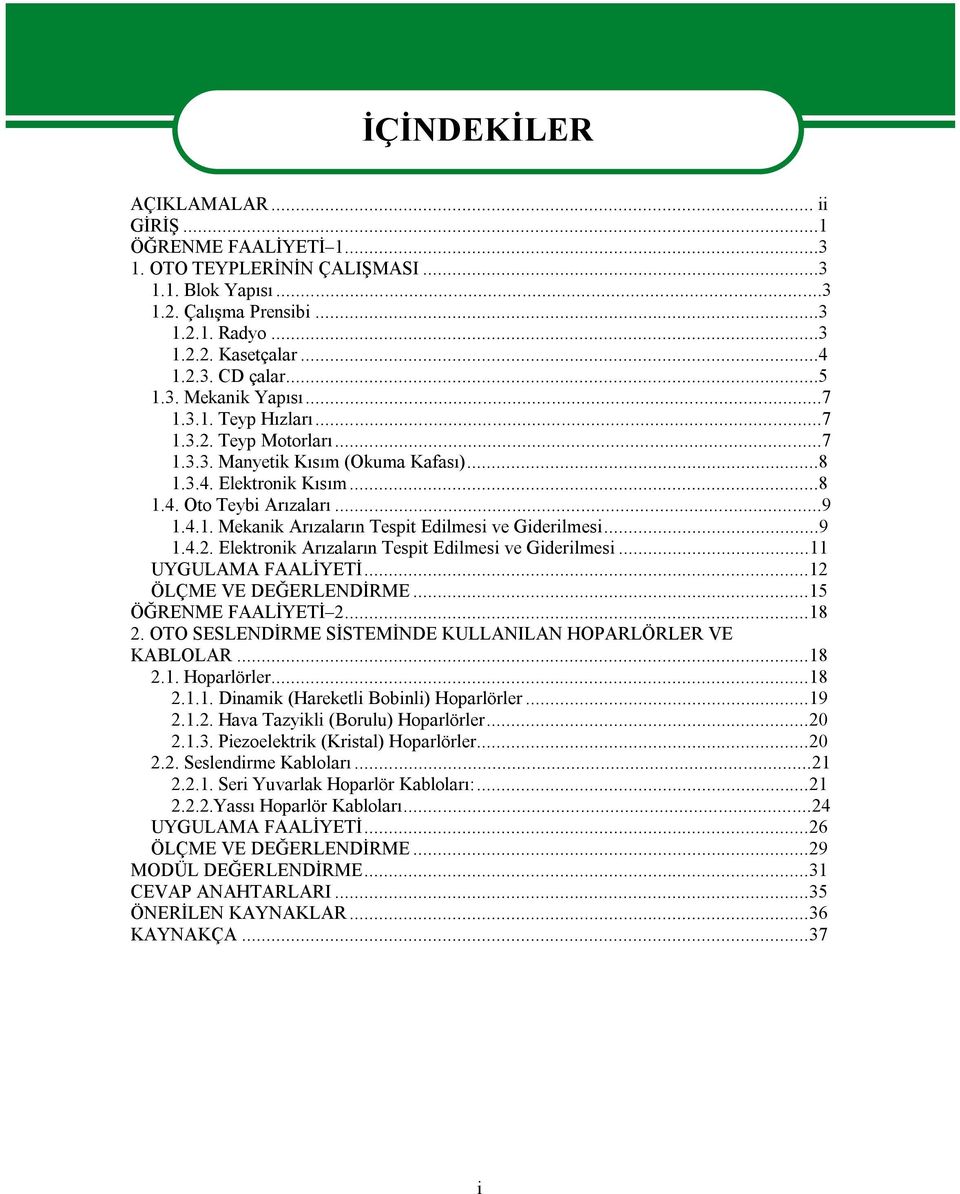 ..9 1.4.2. Elektronik Arızaların Tespit Edilmesi ve Giderilmesi...11 UYGULAMA FAALİYETİ...12 ÖLÇME VE DEĞERLENDİRME...15 ÖĞRENME FAALİYETİ 2...18 2.