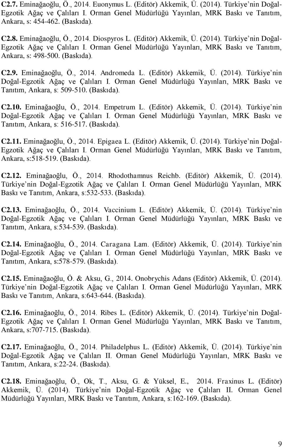 Orman Genel Müdürlüğü Yayınları, MRK Baskı ve Tanıtım, Ankara, s: 498-500. (Baskıda). C2.9. Eminağaoğlu, Ö., 2014. Andromeda L. (Editör) Akkemik, Ü. (2014).