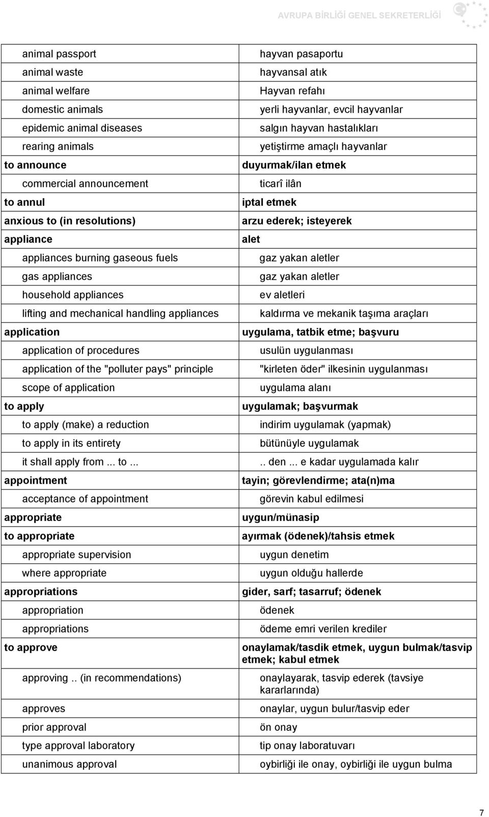 application to apply to apply (make) a reduction to apply in its entirety it shall apply from... to... appointment acceptance of appointment appropriate to appropriate appropriate supervision where appropriate appropriations appropriation appropriations to approve approving.