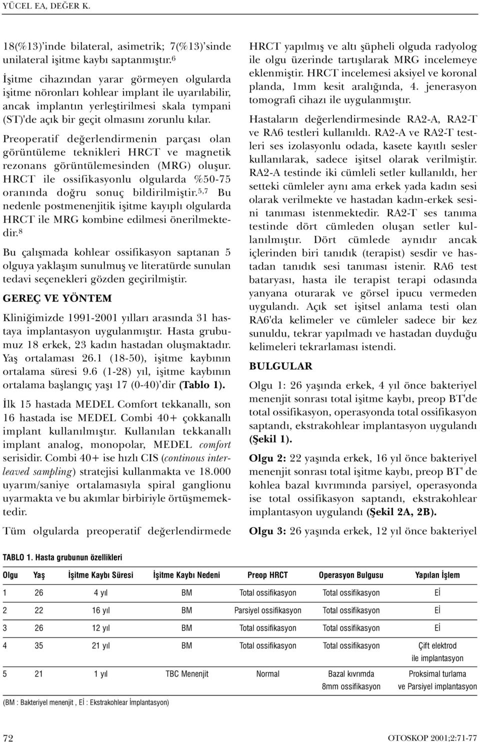 Preoperatif deðerlendirmenin parçasý olan görüntüleme teknikleri HRCT ve magnetik rezonans görüntülemesinden (MRG) oluþur. HRCT ile ossifikasyonlu olgularda %50-75 oranýnda doðru sonuç bildirilmiþtir.