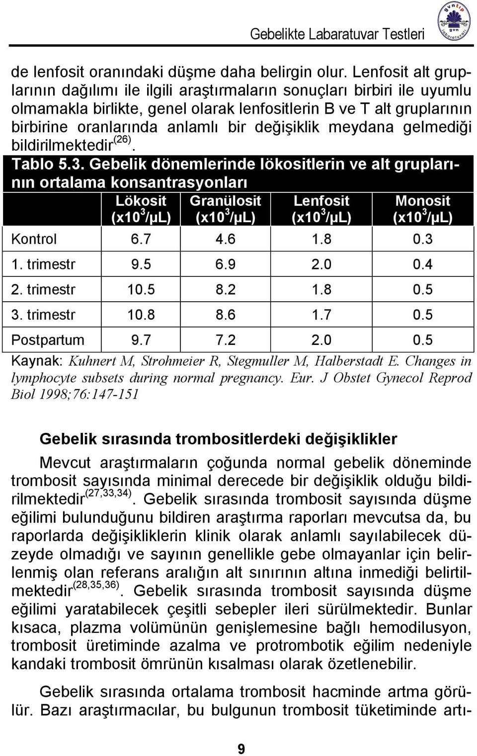 değişiklik meydana gelmediği bildirilmektedir (26). Tablo 5.3.