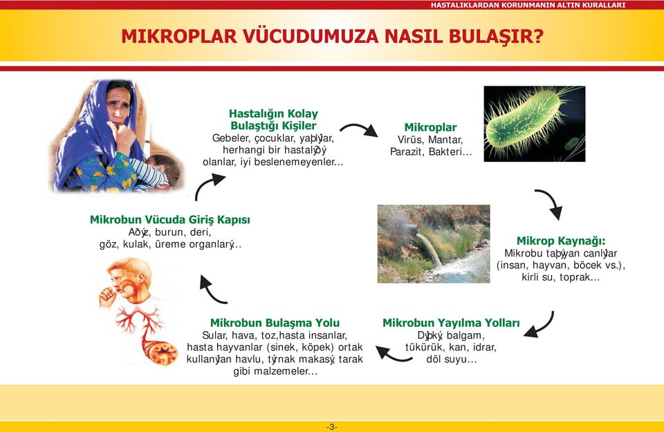 .. Mikroplar Virüs, Mantar, Parazit, Bakteri Mikrobun Vücuda Giriþ Kapýsý Aðýz, burun, deri, göz, kulak, üreme organlarý Mikrop Kaynaðý: Mikrobu