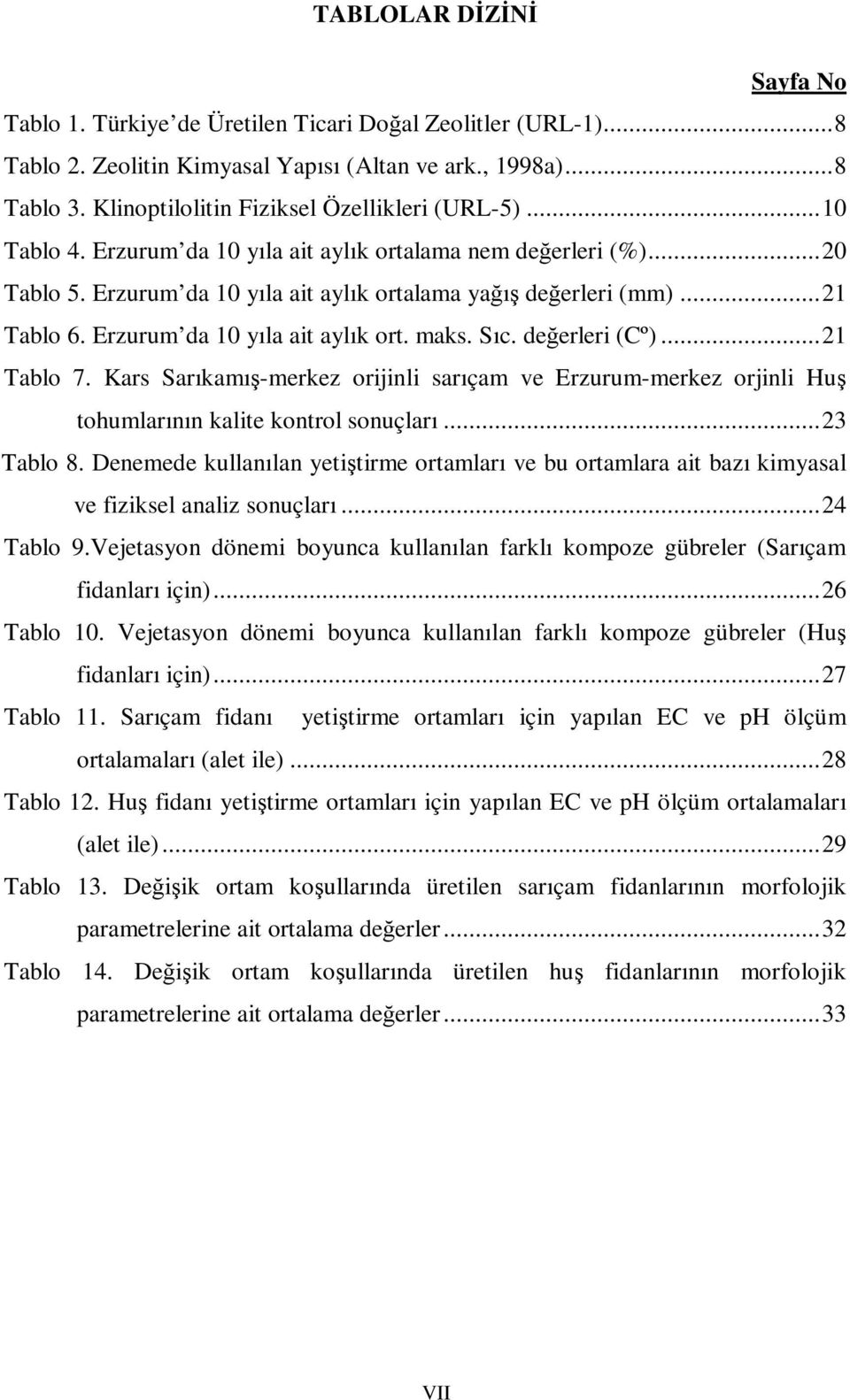 Erzurum da 10 yıla ait aylık ort. maks. Sıc. değerleri (Cº)...21 Tablo 7. Kars Sarıkamış-merkez orijinli sarıçam ve Erzurum-merkez orjinli Huş tohumlarının kalite kontrol sonuçları...23 Tablo 8.