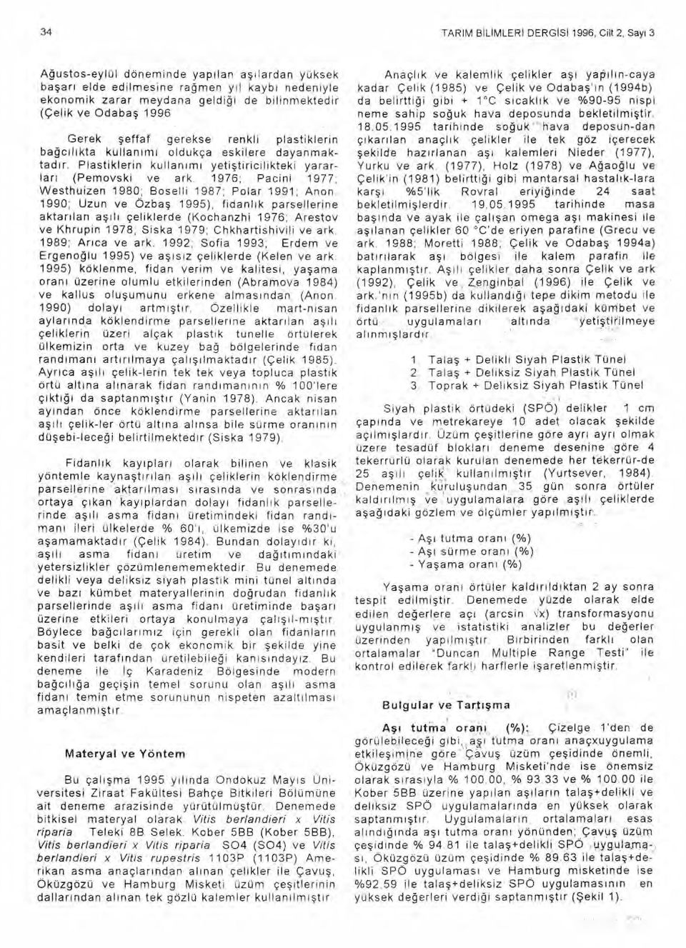 Plastiklerin kullan ı m ı yeti ştiricilikteki yararlar ı (Pemovski ve ark. 1976; Pacini 1977; Westhuizen 1980; Boselli 1987; Polar 1991; Anon.