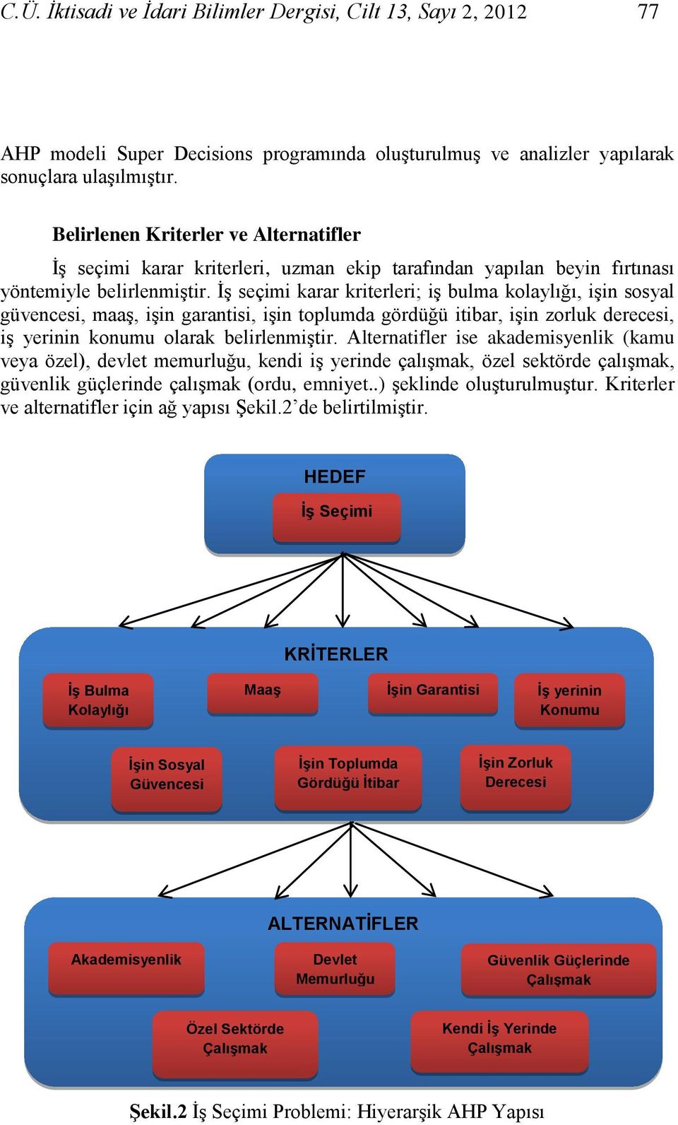 ĠĢ seçimi karar kriterleri; iģ bulma kolaylığı, iģin sosyal güvencesi, maaģ, iģin garantisi, iģin toplumda gördüğü itibar, iģin zorluk derecesi, iģ yerinin konumu olarak belirlenmiģtir.