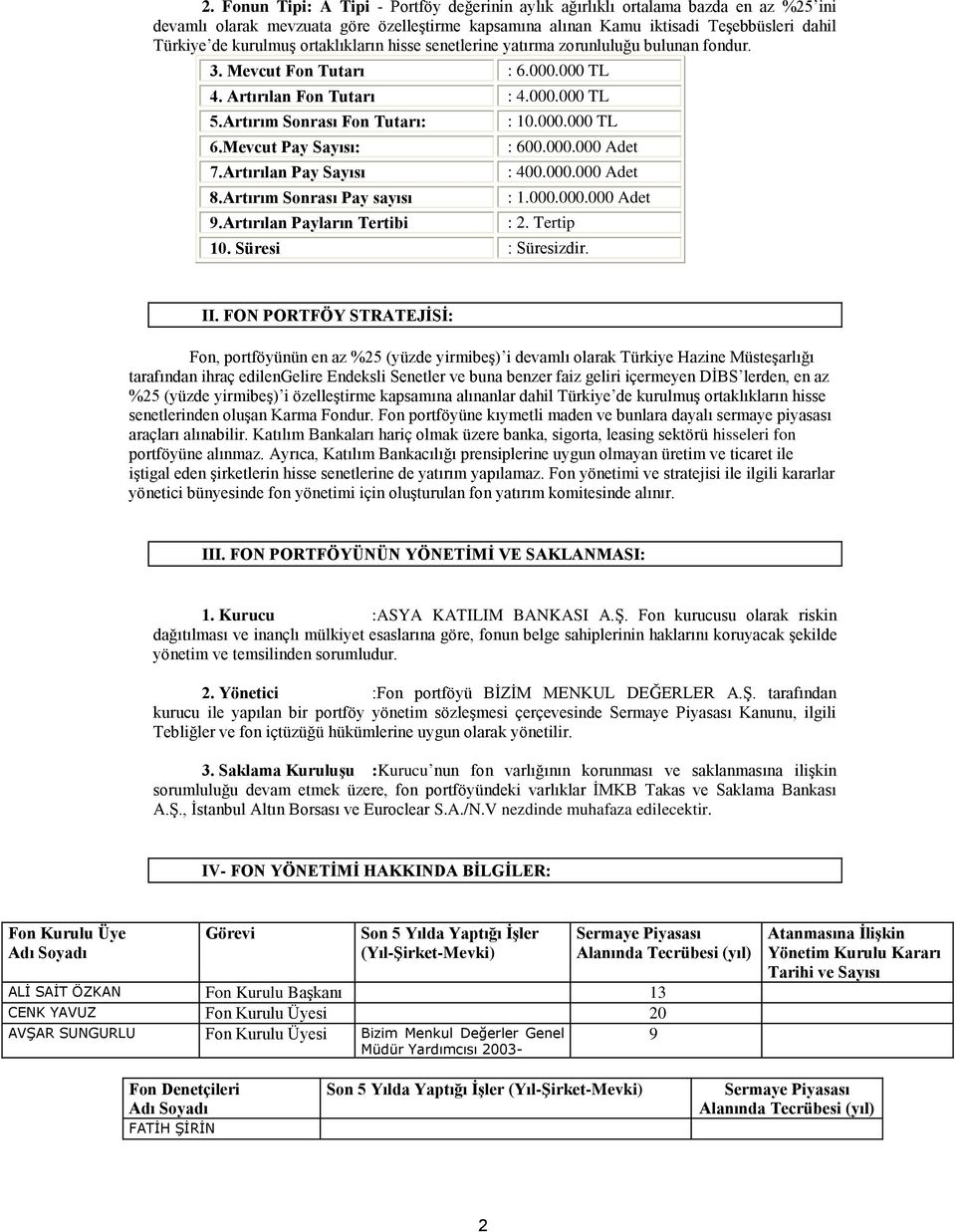 Artırılan Pay Sayısı 8.Artırım Sonrası Pay sayısı 9.Artırılan Payların Tertibi : 10.000.000 TL : 600.000.000 Adet : 400.000.000 Adet : 1.000.000.000 Adet : 2. Tertip 10. Süresi : Süresizdir. II.