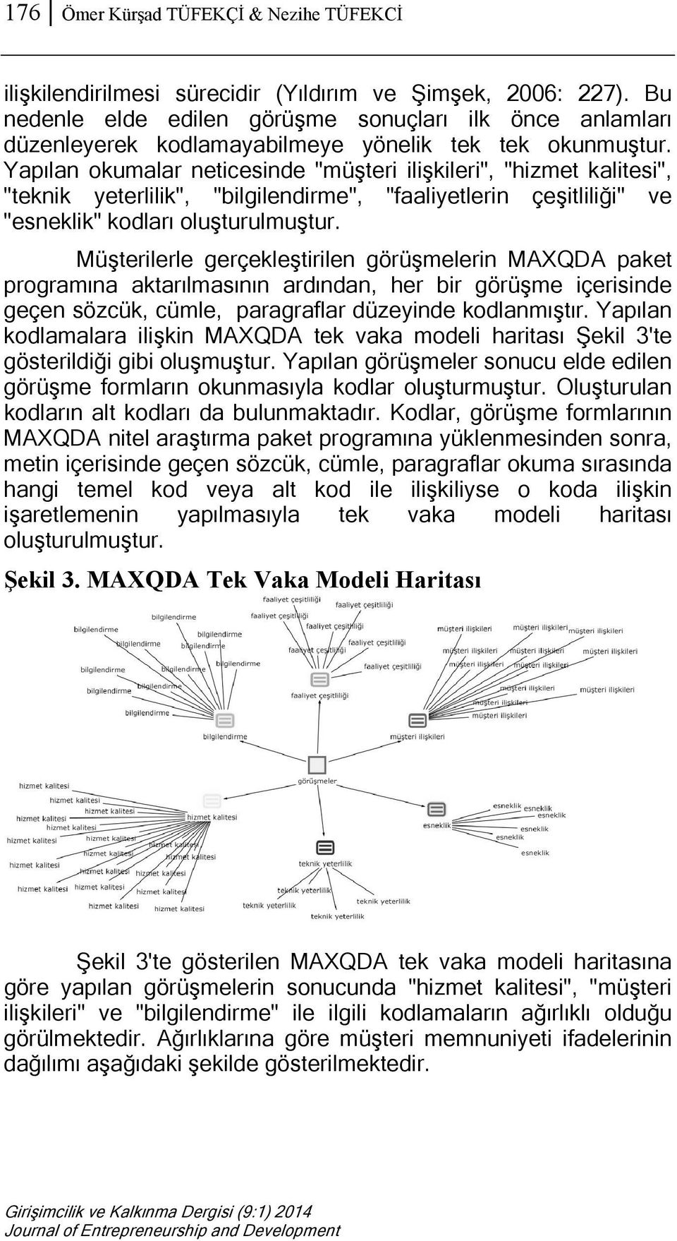 Yapılan okumalar neticesinde "müşteri ilişkileri", "hizmet kalitesi", "teknik yeterlilik", "bilgilendirme", "faaliyetlerin çeşitliliği" ve "esneklik" kodları oluşturulmuştur.