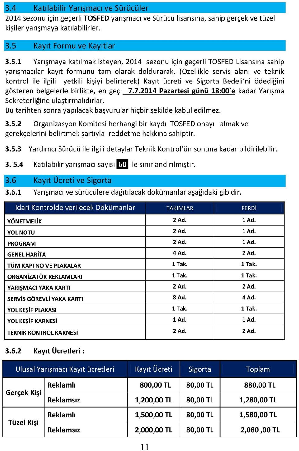 1 Yarışmaya katılmak isteyen, 2014 sezonu için geçerli TOSFED Lisansına sahip yarışmacılar kayıt formunu tam olarak doldurarak, (Özellikle servis alanı ve teknik kontrol ile ilgili yetkili kişiyi