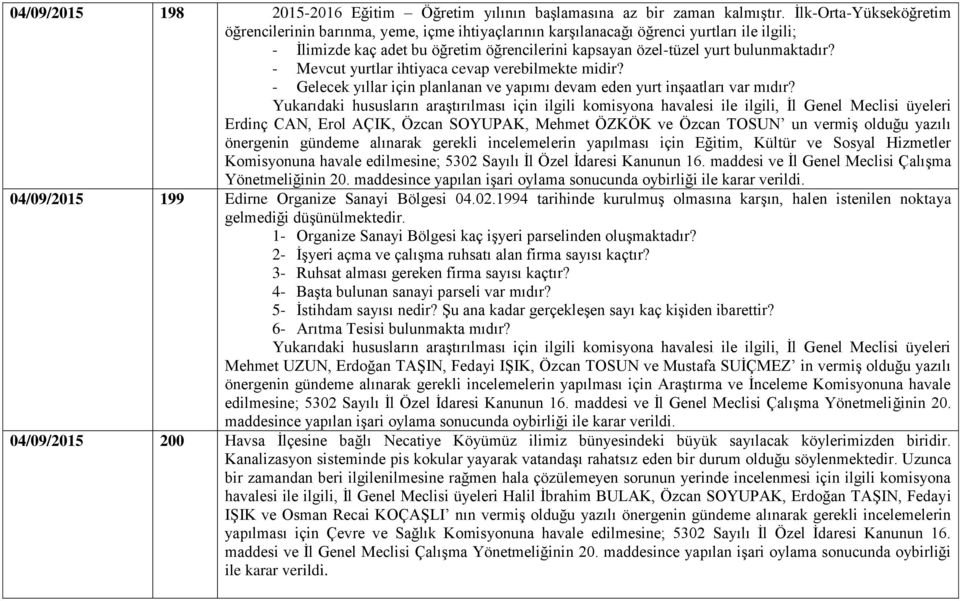 - Mevcut yurtlar ihtiyaca cevap verebilmekte midir? - Gelecek yıllar için planlanan ve yapımı devam eden yurt inşaatları var mıdır?