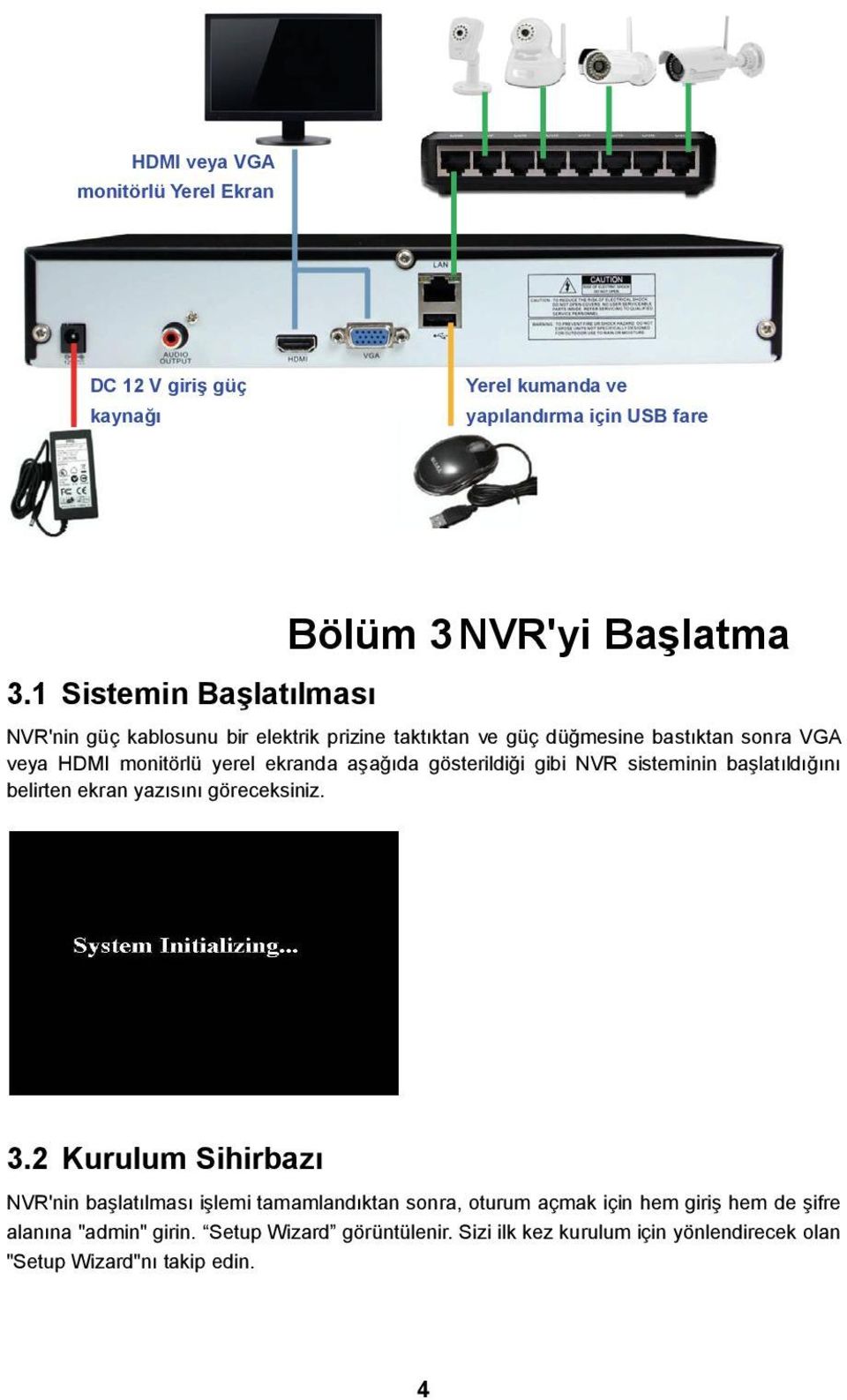 monitörlü yerel ekranda aşağıda gösterildiği gibi NVR sisteminin başlatıldığını belirten ekran yazısını göreceksiniz. 3.